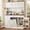 Rustic White, variant on Farmhouse Kitchen Pantry Cabinet with Trash Can Storage, 47" Extra Wide Kitchen Hutch with Power Outlet, Tall Coffee Bar Station with 3 Drawers & Spice Racks