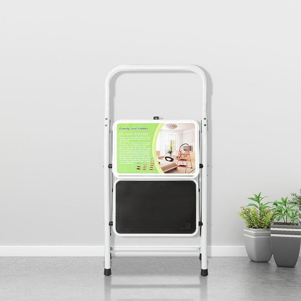 Livingbasics 2 Step Ladder 330lbs Folding Step Stool Portable Sturdy Steel Stepladder With Comfy Grip Handle And Anti Slip Step Feet