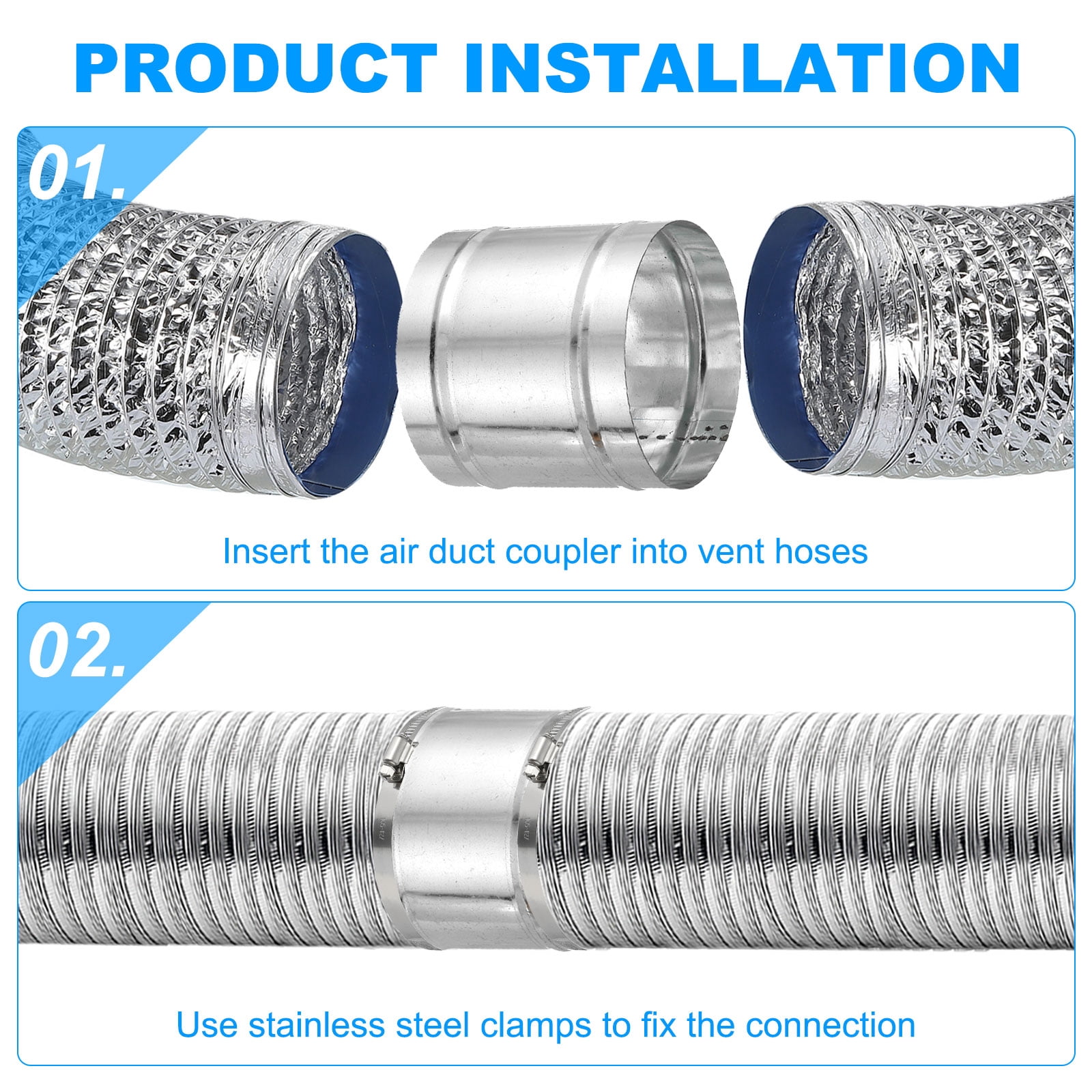 Uxcell 3.1" Duct Connector, 2 Set Galvanized Iron Duct Coupling Vent Coupler Dryer Pipe Coupling Hose Extension Connector with Duct Clamps for HVAC Exhaust Fan Vent Systems, 4" Long