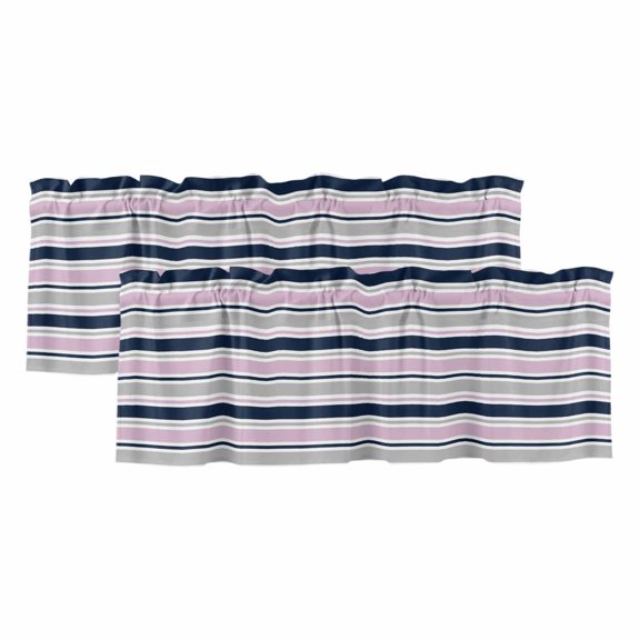 Pink Grey Striped Curtain Valances for Windows, Kitchen Valance Window Treatments Panel 2 Pack, Farmhouse Stripes Modern Abstract Art Rod Pocket Short Curtains for Bathroom Bedroom 42 x 18 Inch
