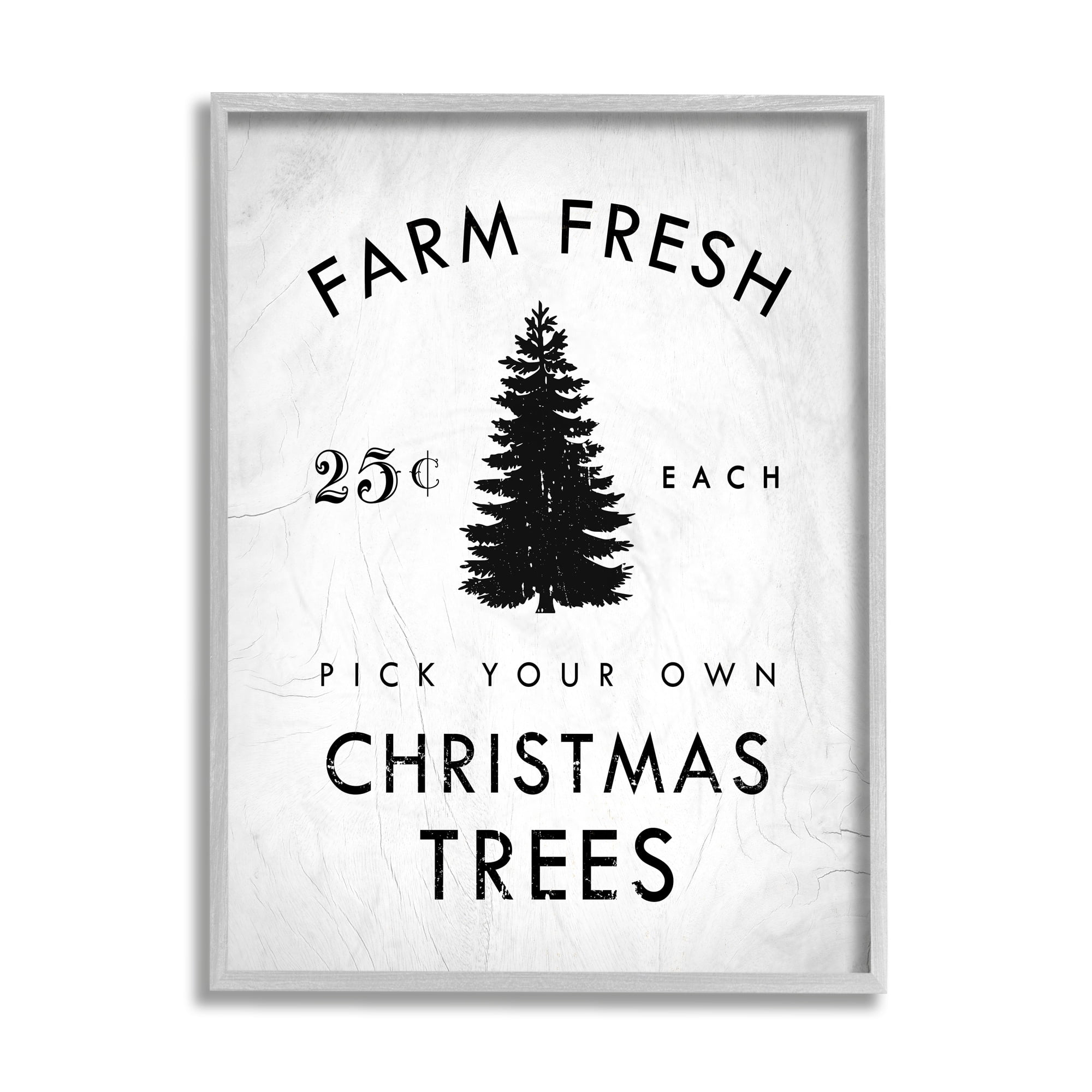 Stupell Industries Vintage Style Christmas Tree Farm Sign Minimal Black Framed Design by Daphne Polselli
