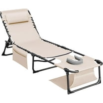 Flamaker Face Down Chaise Lounge Chair 5-Position Adjustable Sunbathing, Foldable Tanning Chair with Face& Arm Holes, Outdoor Recliner Chair for Pool, Beach, Patio, Lawn (Beige, 1 Pcs)