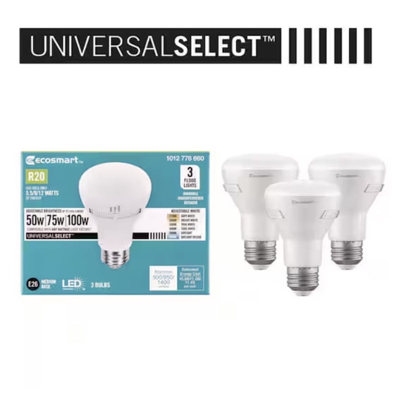 EcoSmart Universal Select 50/75/100-Watt Equivalent R20 Dimmable LED Flood Light Bulb with Selectable Color Temperature (3-Pack)