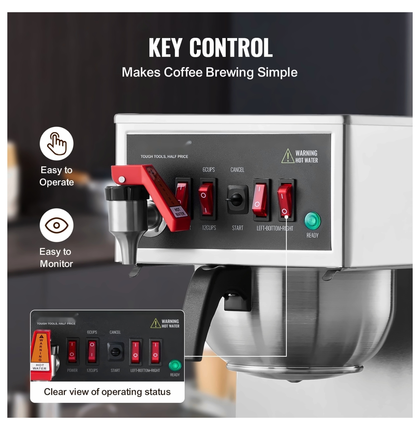 Commercial Coffee Maker 12 Cup, Office Drip Coffee Machine with 3 Carafes
