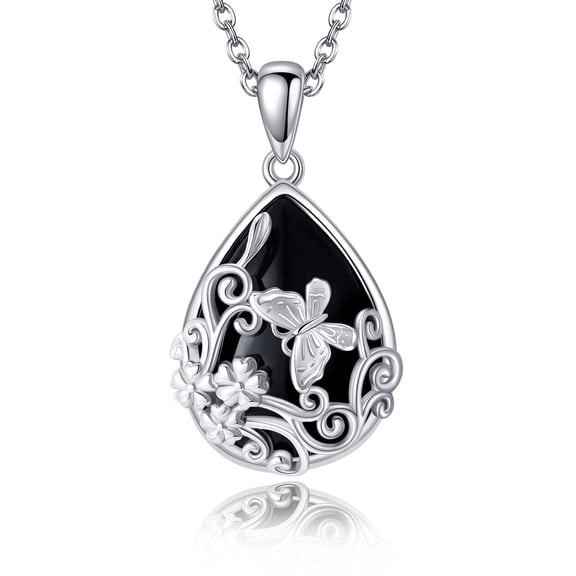 JUSORA Butterfly Necklaces for Women 925 Sterling Silver Agate Pendant Necklace Butterfly Jewelry Gifts for Women