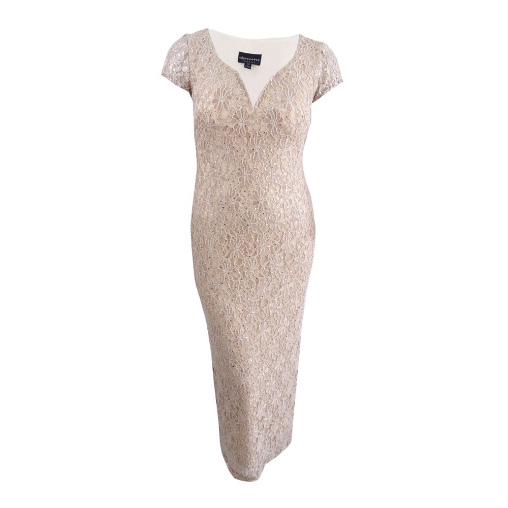 sequined lace column gown