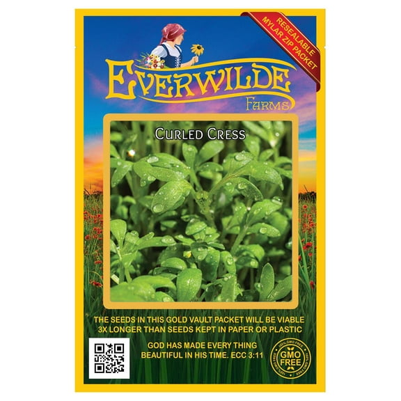 Everwilde Farms - 1000 Curled Cress Herb Seeds - Gold Vault Jumbo Bulk Seed Packet