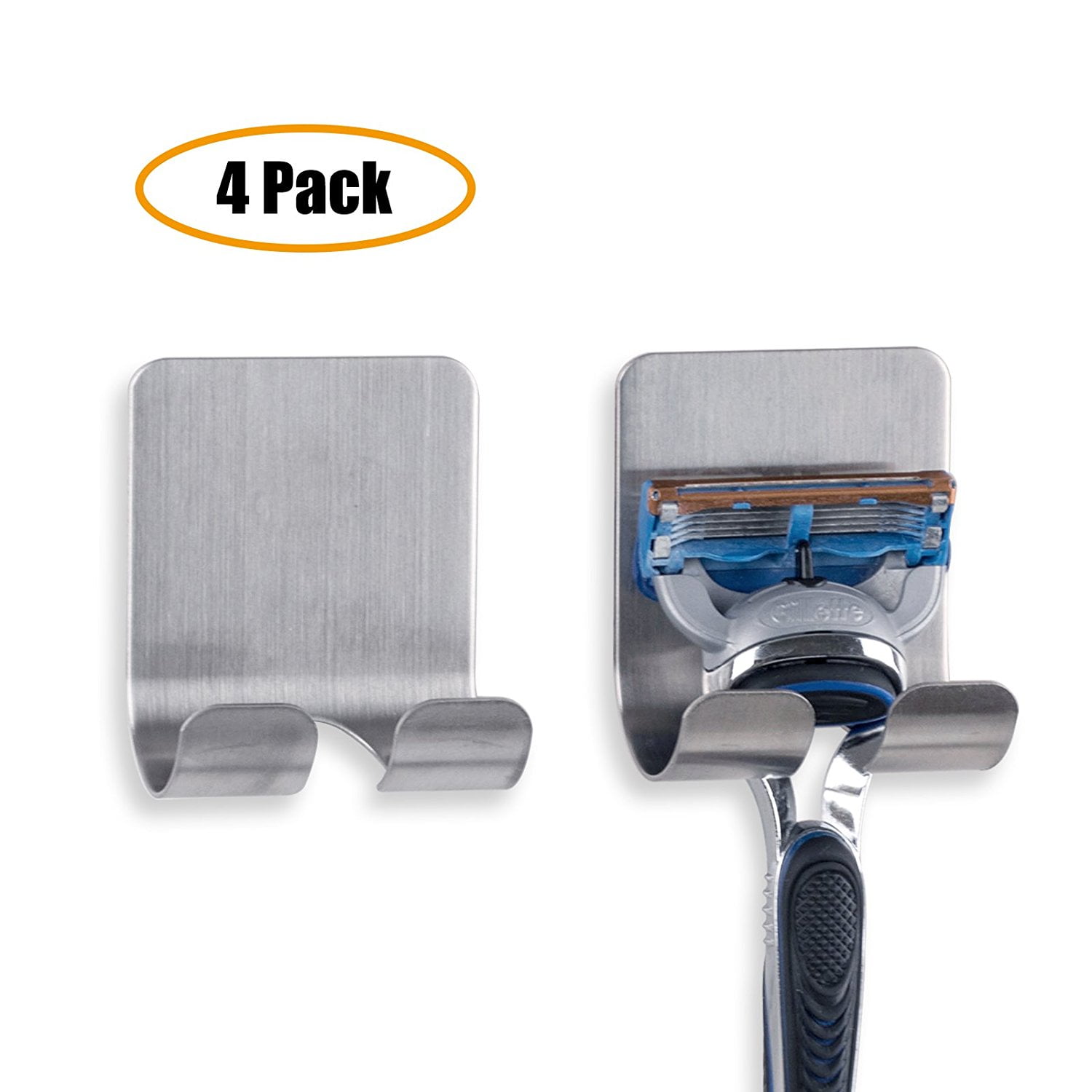 Razor Holder Plug Holder Hook with Self Adhesive Brushed Stainless