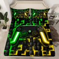 thumbnail image 2 of Manfei Gaming Twin Sheet Sets,Geometric Grid Twin Fitted Sheet,Gradent Green Yellow Flat Sheet For Boy,Microfiber Room Decor,3 Pieces, 2 of 7