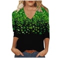 thumbnail image 2 of VgaVtl 3/4 Sleeve St Patrick Day Shirt Women V-Neck Womens T Shirts Shamrock Casual Vacation Regular Green Tops, 2 of 5