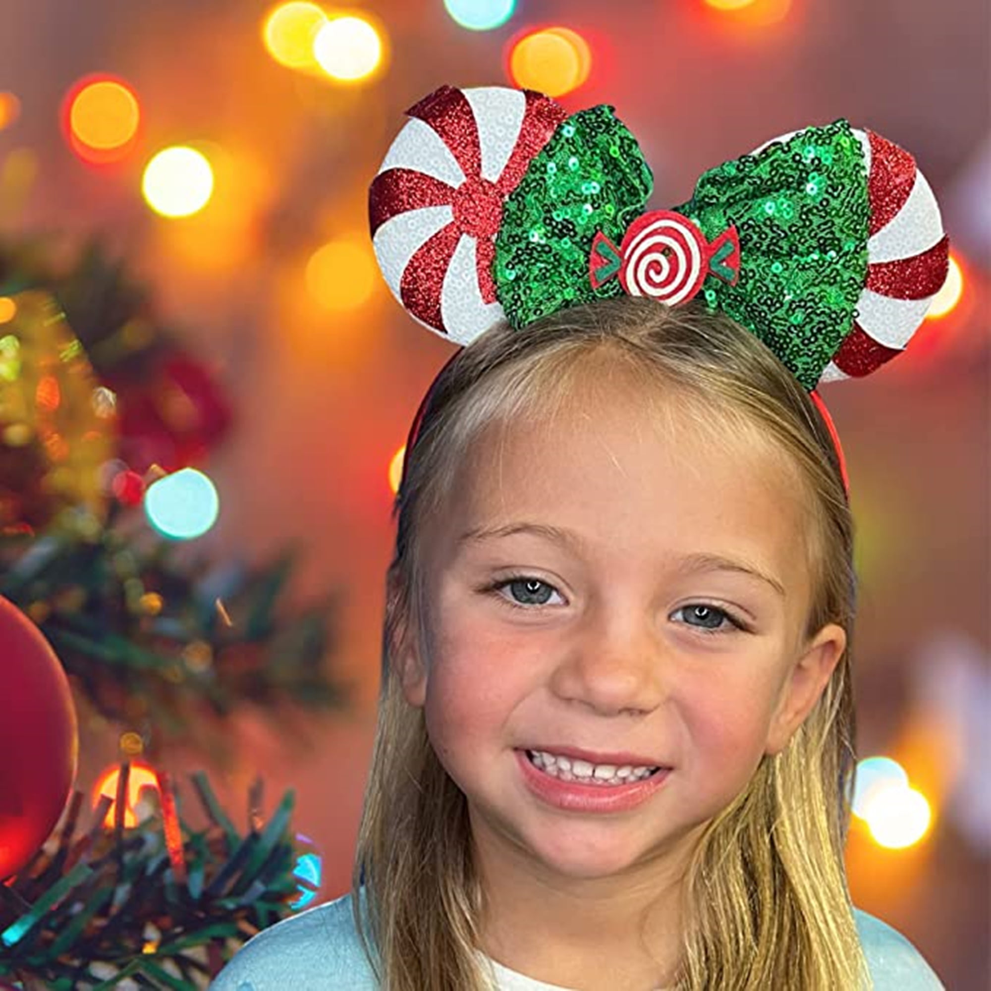 1 Pc Christmas Mouse Ears Headband & 2 Pcs Hair Bows Clips  Peppermint  Costume Candy Cane Gingerbread Hair Bow Headbands Accessories for Kids  Girls Women Baby
