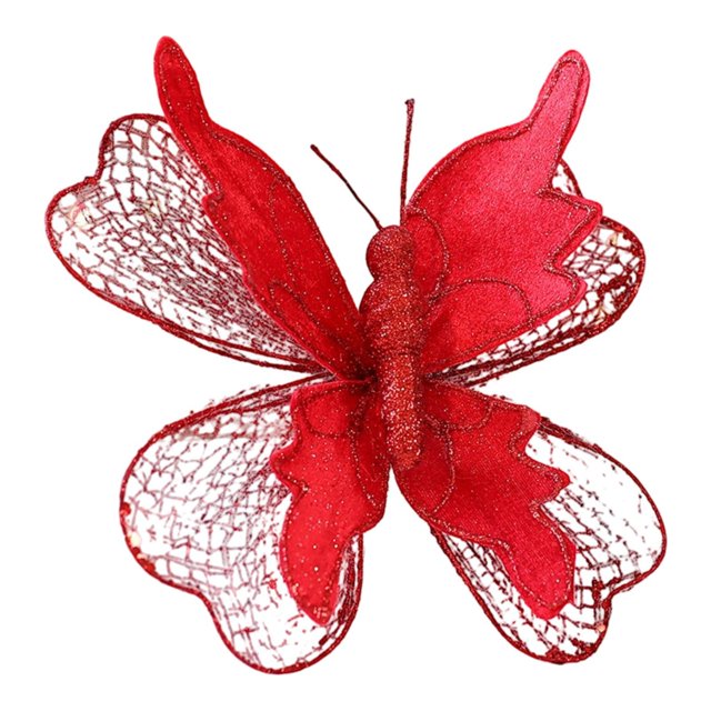 Adorno colgante de mariposa artificial para árbol de Navidad, decoración de pared, exhibición de manualidades Rojo