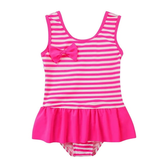 Hienoo Infant Girls Striped Bow Ruffle One-Piece Swimsuit Kids Swimwear Bathing Suit