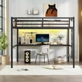thumbnail image 3 of Firscook Full Size Metal Loft Bed with Built-in Desk, LED Light & USB Port for Teens and Adults, Black, 3 of 9
