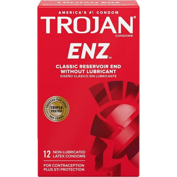 Trojan ENZ Condoms, STI Protection 12 Count, Non Lubricated, 1 Box