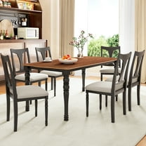 Harper & Bright Designs Vintage Extendable Dining Table Set for 6, Rectangle Rustic Farmhouse Kitchen Table Set with Removable Leaf and with 6 Chairs for Kictchen, Black Brown