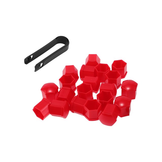 20 Piezas de Tuercas de Rueda con Clip, Tornillos de Neumático, Cubierta de Tapón de Polvo, Protección de Tuercas de Plástico Rojo de 21 mm