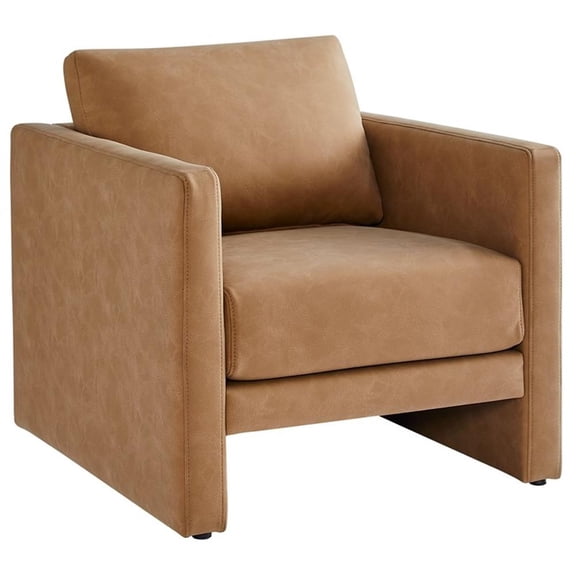 Pemberly Row Contemporary Honey Brown Faux Leather Modern Arm Chair