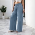 thumbnail image 3 of VV AVEORS Wide Leg Pants Woman High Smocked Waist Trousers With Pockets Casual Lounge Flowy 2026 Summer Beach Vacation Clothes Blue 2XL, 3 of 4