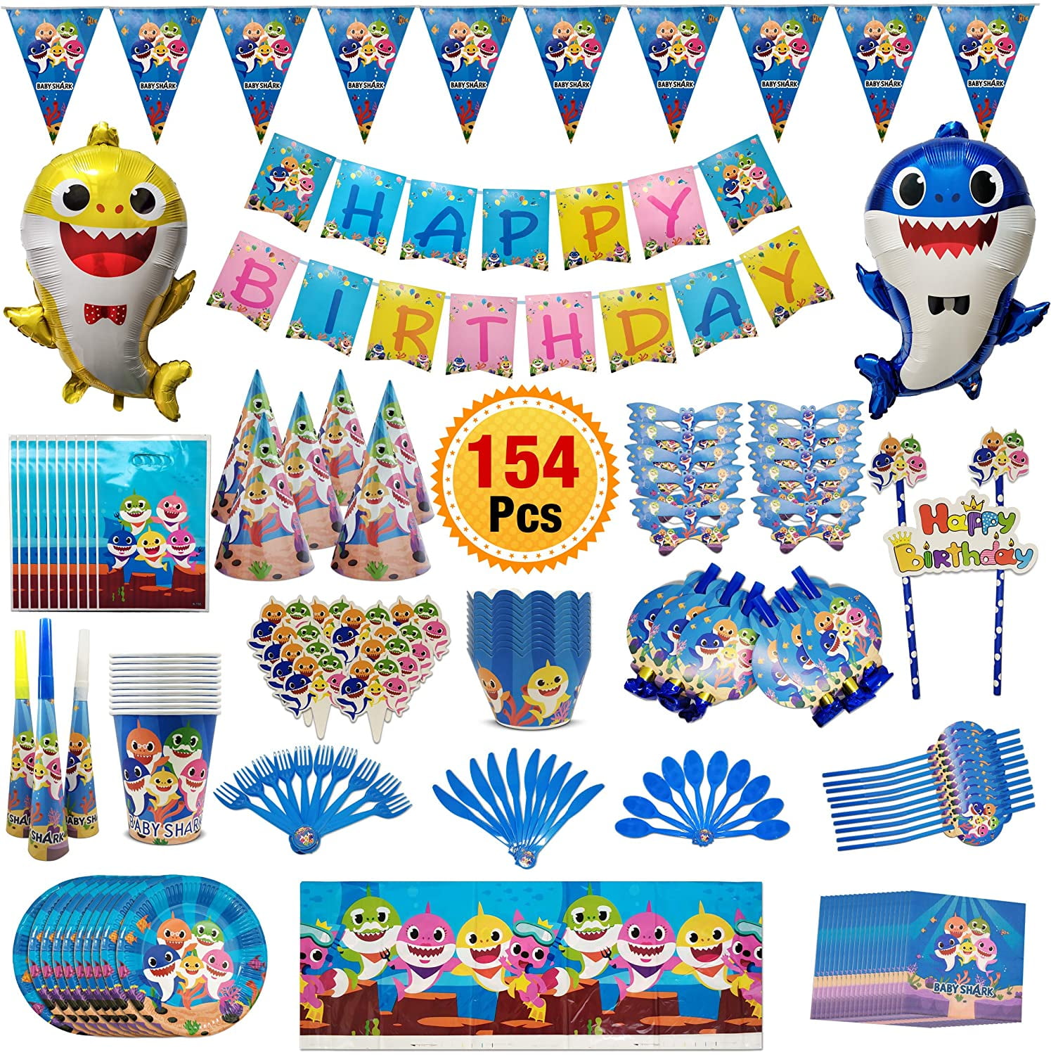 27 Pcs Shark Balloons Set Mylar Happy Birthday Party Supply Kids Favor Decor 