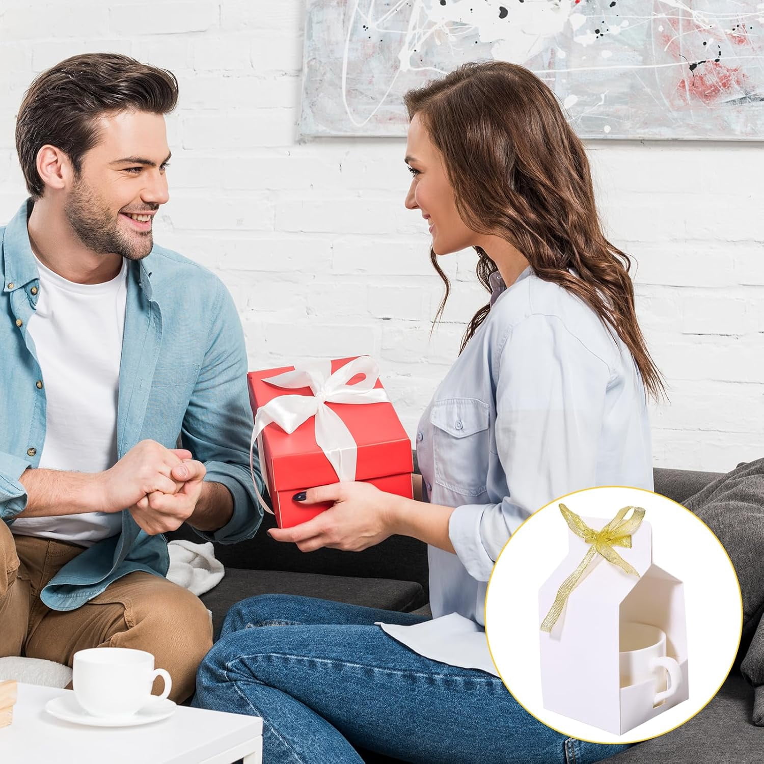 24Set Sublimation Mugs Blanks Gift Boxes with Ribbon Heat Press Transfer Coffee Mug Gift Box for Christmas Wedding Party Mugs Gift Wrapping White