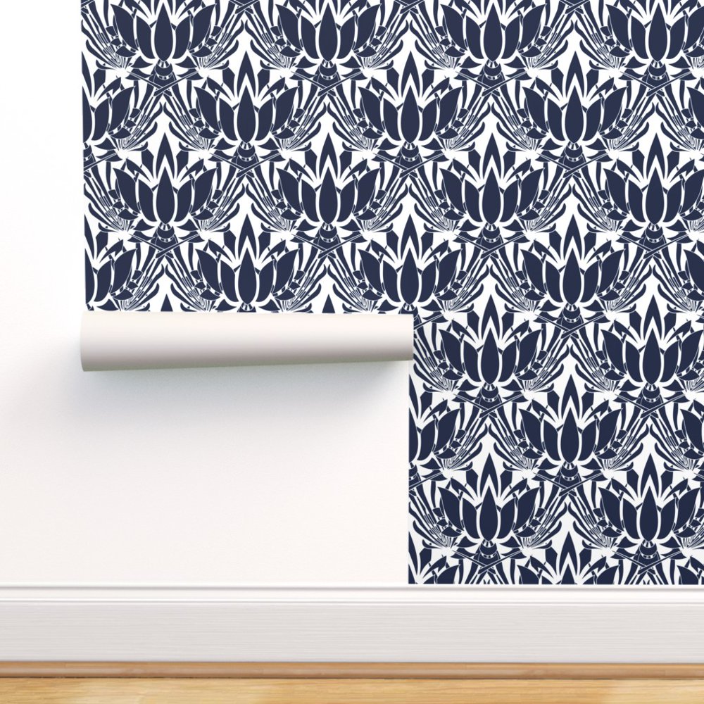 Peel and Stick Removable Wallpaper Dark Blue Lotus Flower Large Scale peel-and-stick-removable-wallpaper-dark-blue-lotus-flower-large-scale