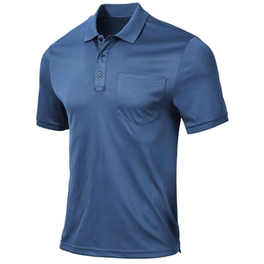 QPNGRP Men's Golf Polo Shirts Short Sleeve Moisture Wicking Dry Fit Performance Daily Casual Stylish Collared Shirts for Men Deep Blue L