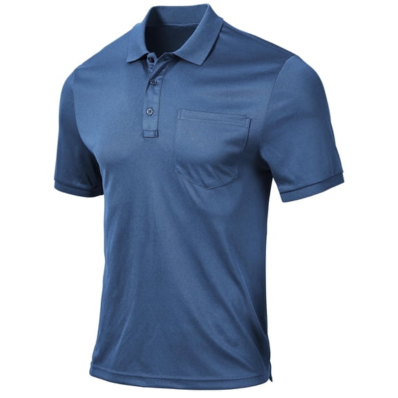 QPNGRP Men's Golf Polo Shirts Short Sleeve Moisture Wicking Dry Fit Performance Daily Casual Stylish Collared Shirts for Men Deep Blue L
