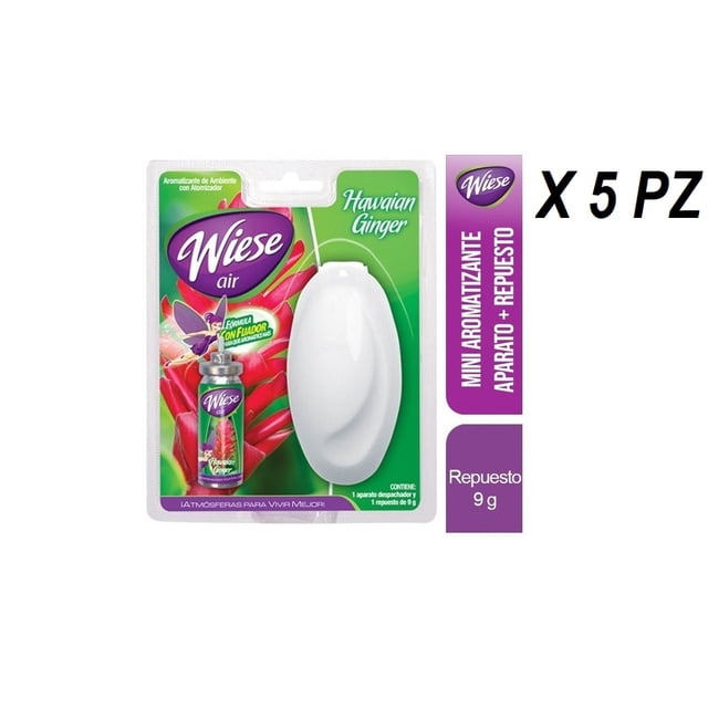 Paquete de 5 Aromatizantes P/Carro / Casa Wiese Spray Hawaiian Ginger Aparato + Repuesto Wiese iese Spray Hawaiian Ginger