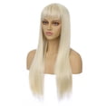 thumbnail image 3 of RightOn 28" Blonde Wigs Straight Long Hair Wigs with Bangs Women Girls Light Blonde Wig Synthetic Natural Looking Wigs with Wig Cap, 3 of 6