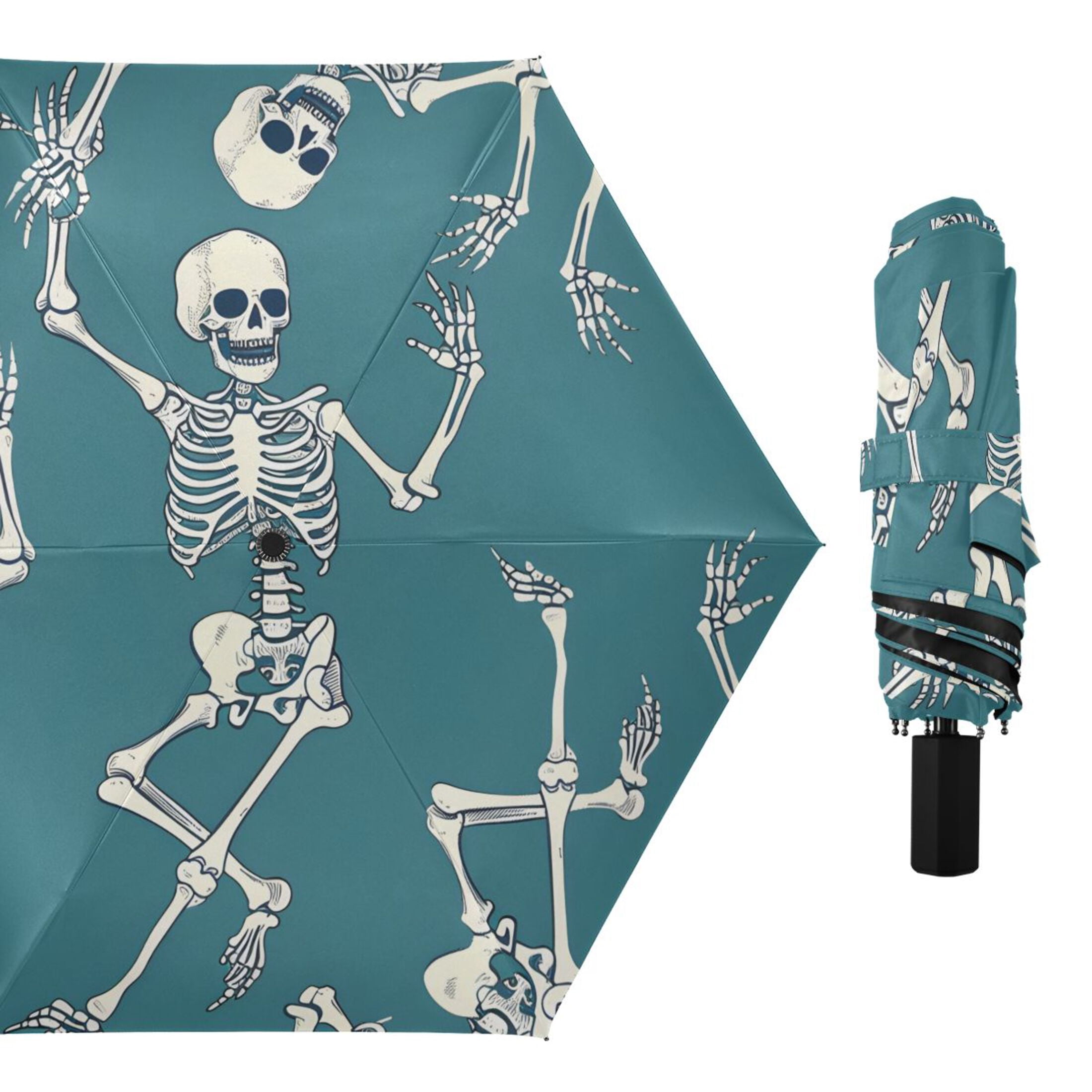 ALAZA Skeleton Dancing UPF 50+ Compact Folding Umbrella for Rain Travel Umbrella Packable