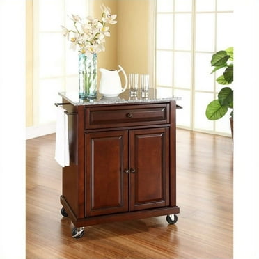 Kingfisher Lane Solid Granite Top Kitchen Cart in Mahogany