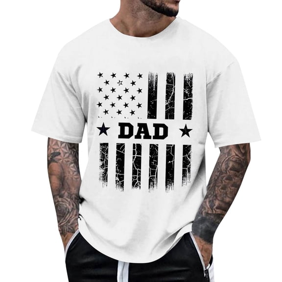 KHONTS America Flag Dad T-Shirt Father's Day Tee Short Sleeve Crew Neck Summer Tops White XL