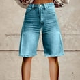 thumbnail image 2 of QIJUNTUO Women's High Waisted Vintage Flare Denim Shorts With Pockets Sky Blue, 2 of 4