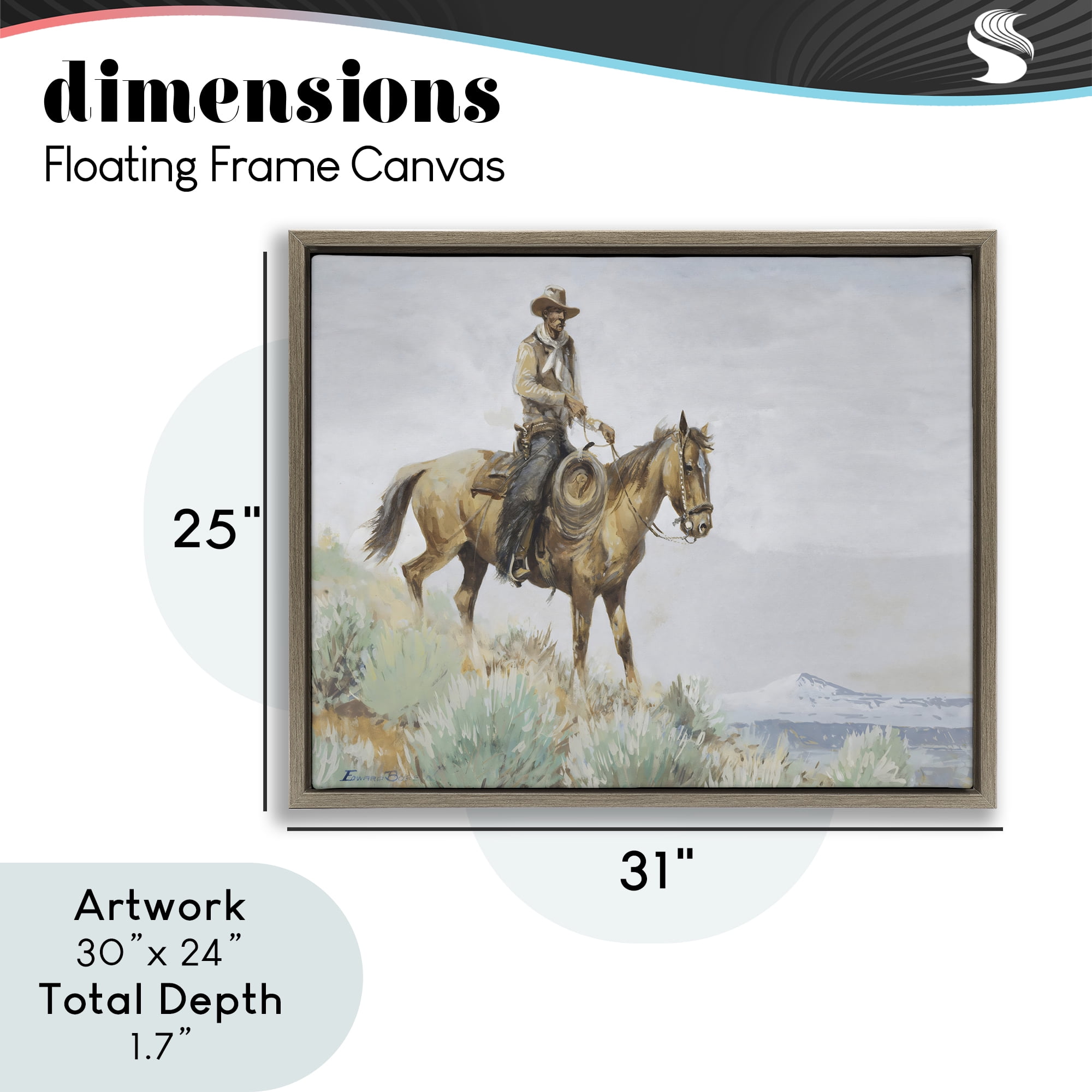 Stupell Industries Mounted Cowboy on Sagebrush Ridge Brown Framed Floater Canvas Wall Art, design by Arlington Prints