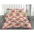 thumbnail image 2 of Ambesonne Tropical Quilted Coverlet 3 Pcs, Plumeria Hibiscus Exotic, King Size, Hot Pink Reseda Green, 2 of 4