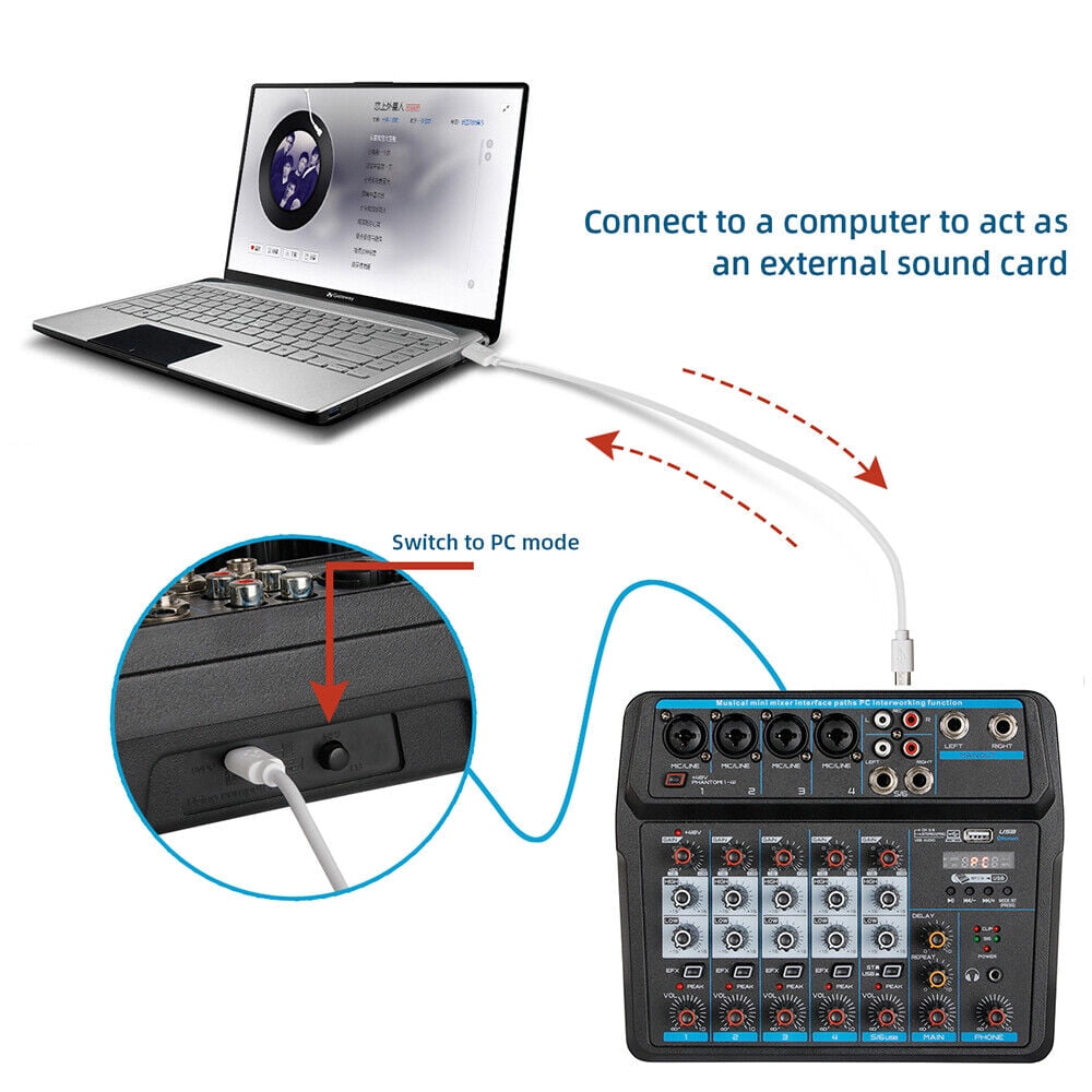 6 Channel Mixing Console Audio Mixer with Multifunctional MP3 HD LED Display Intelligent Control Bluetooth Play for Live Stream Broadcast Podcast