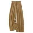 thumbnail image 3 of FUNUONY Women's Wide Leg Pants Flowy Pants for Women Casual Palazzo Trousers Loose Fit High Waisted Drawstring with Pocket Solid Color Black Ear Trimmed Wide Leg Pants Straight Leg Pants Khaki L, 3 of 6