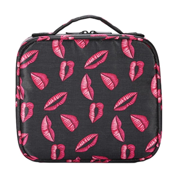 Bolsa de maquillaje de viaje, bolsa de cosméticos portátil con compartimento extraíble, caja de belleza, estuche de maquillaje para mujeres y niñas, Labio rojo