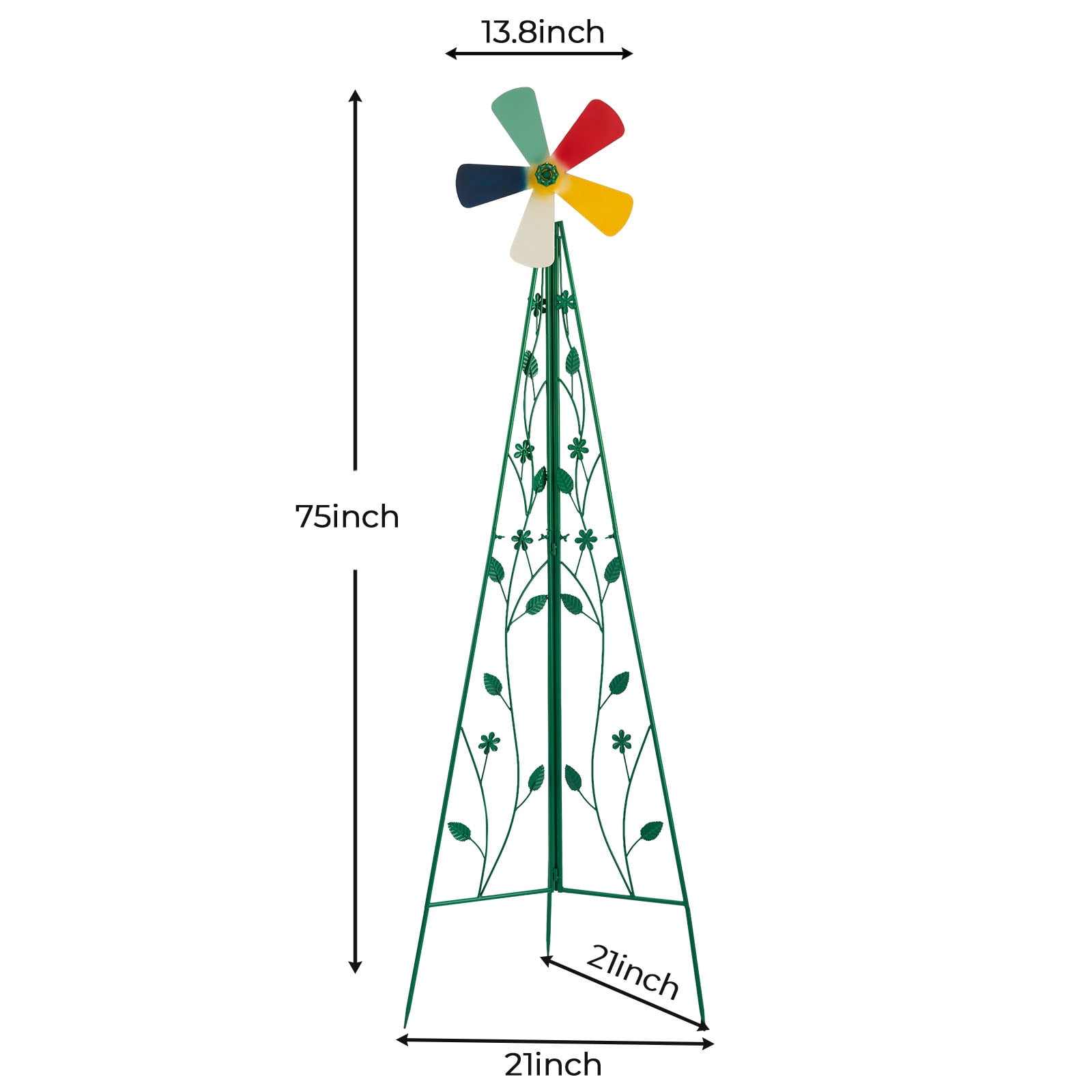 6.2FT Decorative Iron Windmill with 5 Green Rotatable Blades, Tripod Base Weather Resistant Garden Wind Spinner for Yard Patio Outdoor Landscape
