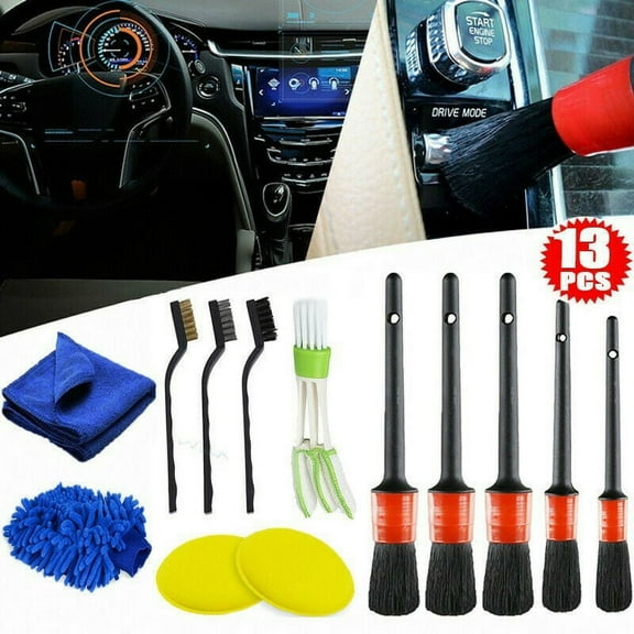 13pcs Auto Car Detailing Brush Set, Car Interior Detailing Kit, Includes 5 Car Detailing Brushes, 3 Wire Brush, 1 Car Dash Duster Brush, 1 Air Vent Brush, 1 Towel for Cleaning Car Interior, Dashboard