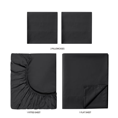MAINSTAYS COMFORT CHILL MICROFIBER BED SHEET SET, KING, RICH BLACK, 4 PIECE