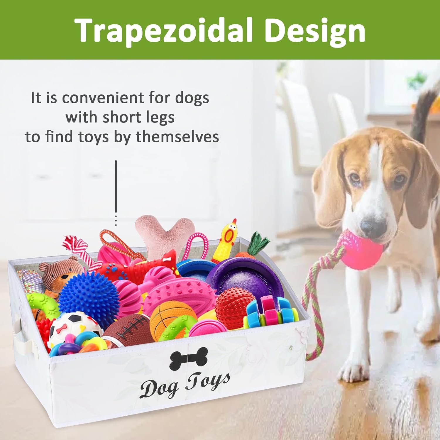 Brabtod 2-Pack Collapsible Dog Toy Basket with Handle, Fabric Trapezoid Storage for Pet Toys Blankets & Accessories, Gray & Beige Set