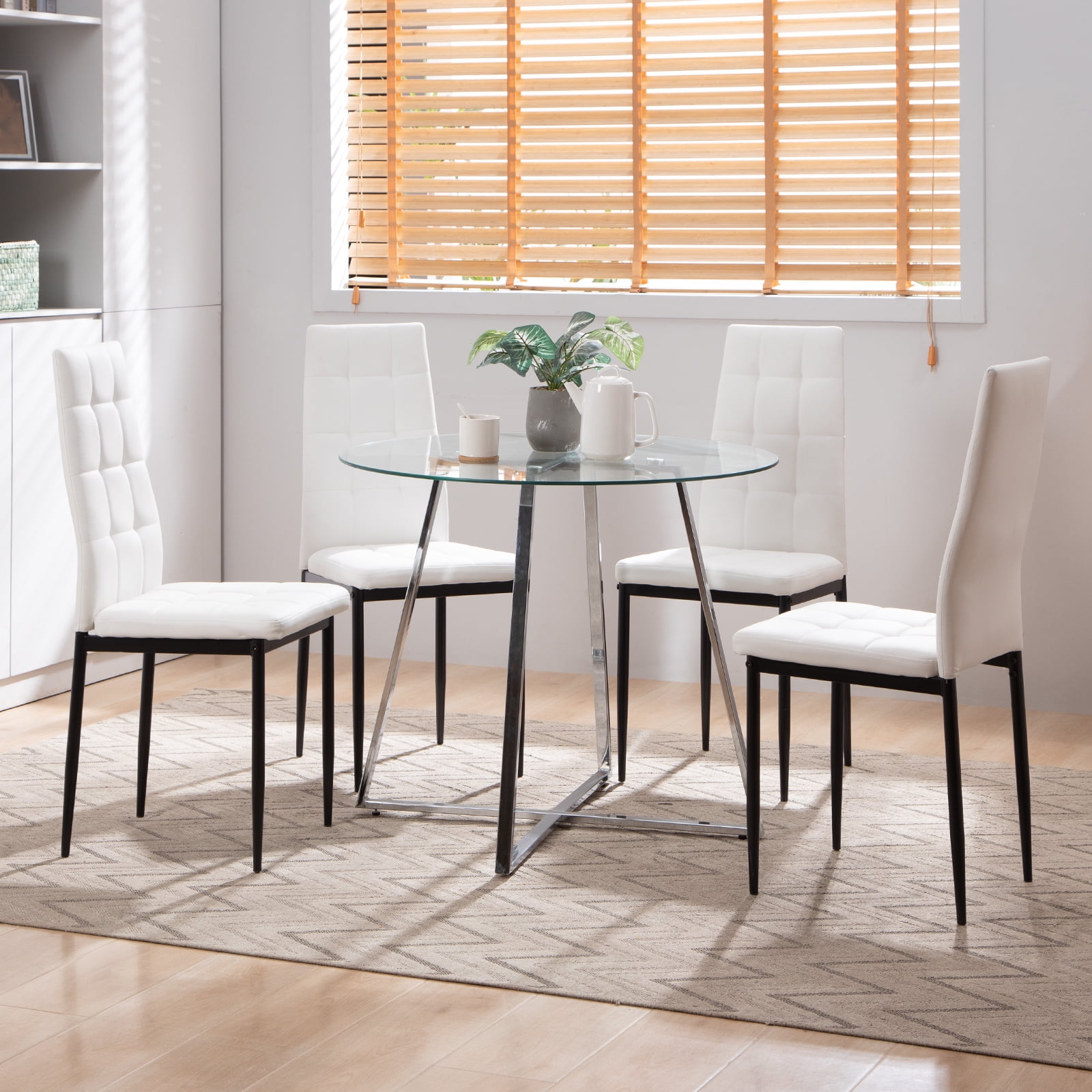 Surmoby Round Glass Dining Table Set for 4 5 Piece Kitchen Table Set