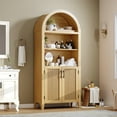 thumbnail image 3 of Juiluna Arched Bookcase with Doors - 5 Tier Open Display Shelf with Rattan Decor, Modern Bookshelf Storage Cabinet for Home Office Living Room Library, Natural, 3 of 8