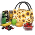 thumbnail image 3 of Yiaed Brown Leaf Pattern Sunflower Print Lunch box lunch bag Portable Insulated Lunch Box for Women Men Cooler Tote Bag with Front Pocket for Work Picnic Travel, 3 of 6