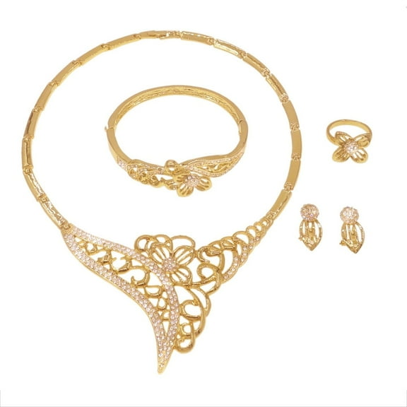 4 Pcs Crystal Jewelry Sets for Women Necklace Bracelet Earrings Ring Bridal Jewelry Set for Wedding Women's Jewelry Sets