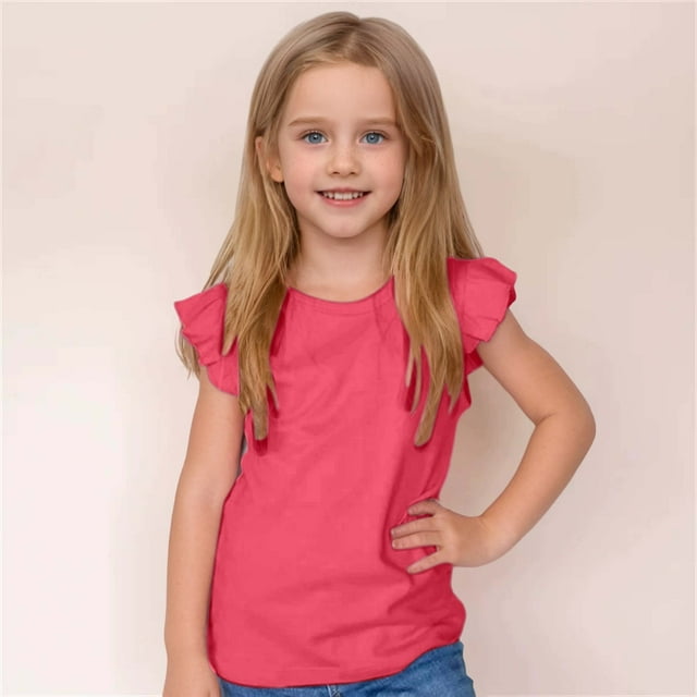 T-shirts Filles Manches Courtes Unies Col Rond Été pour Adolescentes 7-8 Ans Mode