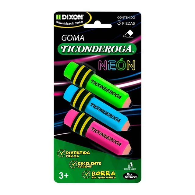 Gomas Dixon Ticonderoga neón paquete con 3 pzas