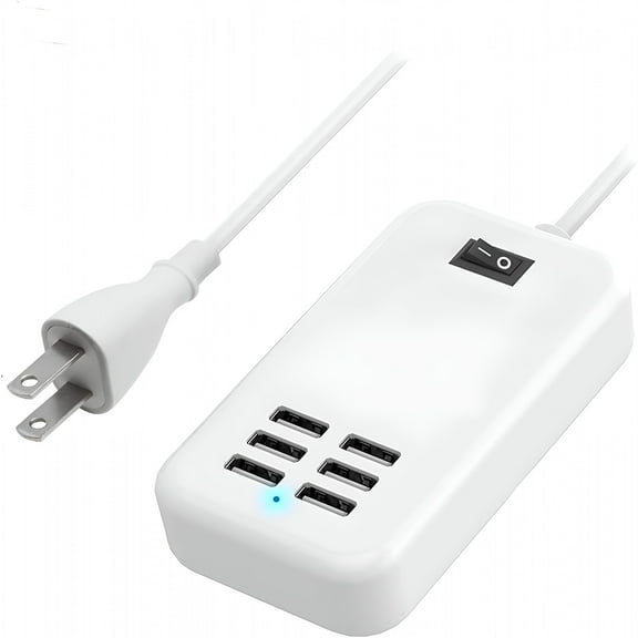 GJX 6 Ports USB Charger Hub Desktop US Plug AC Power Wall Travel Charging Adapter Slots Charging Station Extension Socket Outlet with Cable